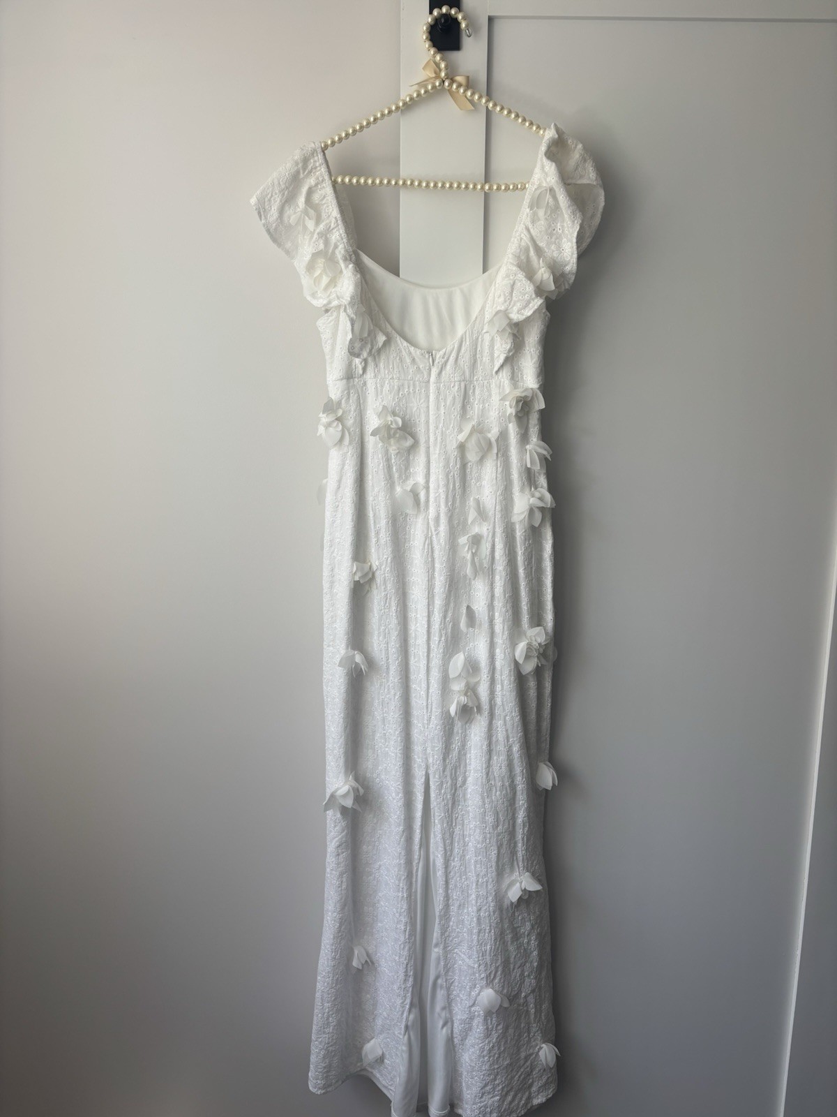 Altar’d State White Solid Square Neck Ruffle Pom-Pom Knit Maxi Dress M