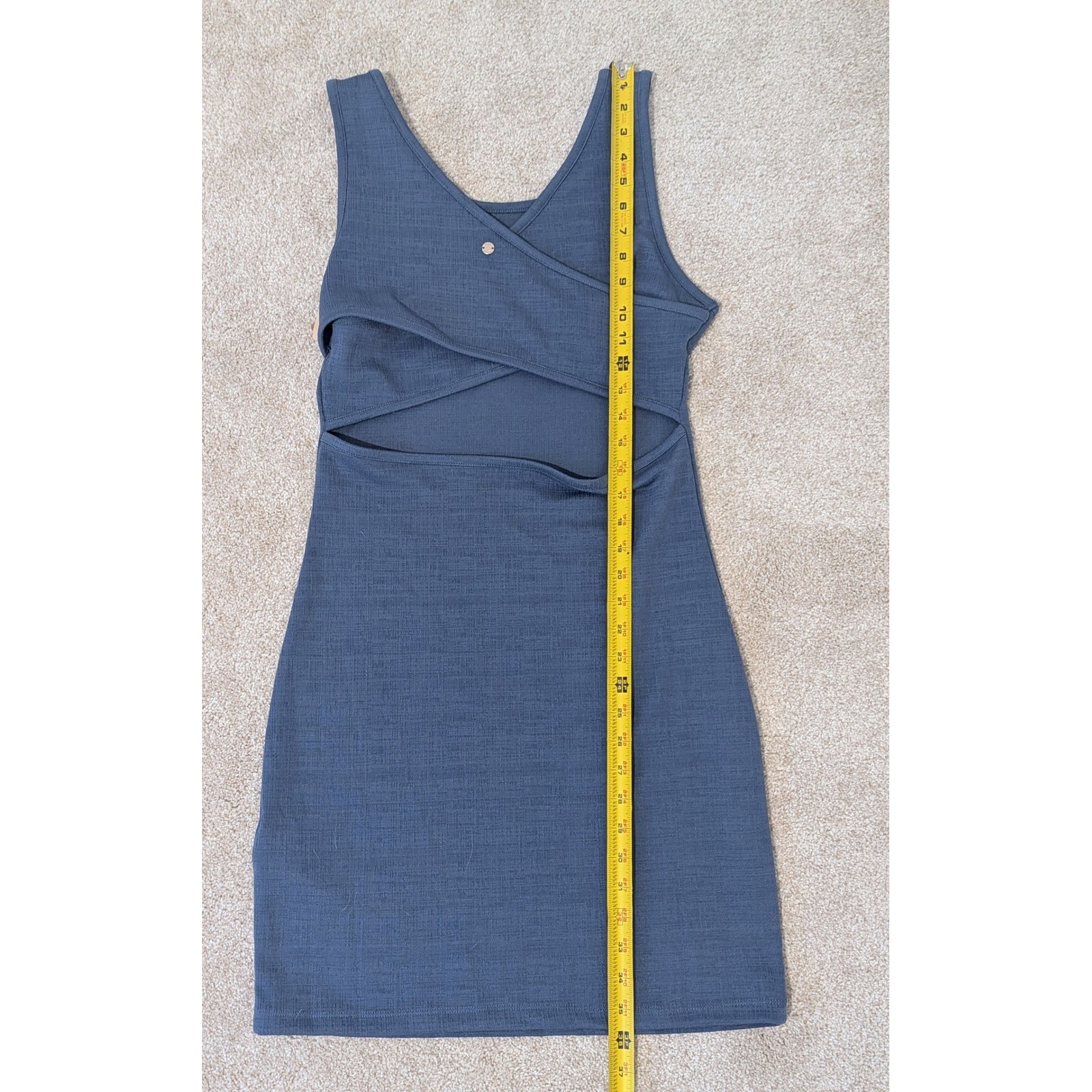 Roxy Blue Textured Knit Crossover Back Cutout Mini Tank Dress Womens Large