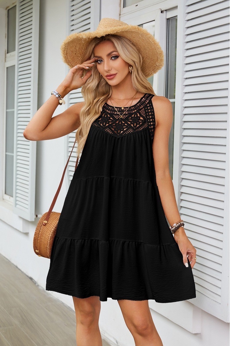 Halter Neck A line DRESS Sleeveless Lacr Crochet SUNMER BEACH SUNDRESS S-XXL