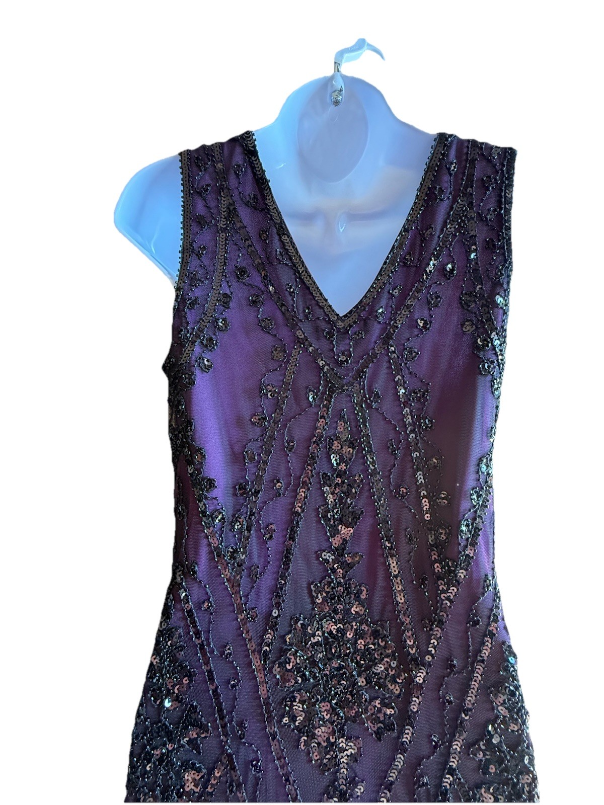 PrettyGuide Sequin Fringe Cocktail Midi Dress Size L Gatsby Glam Flapper Purple