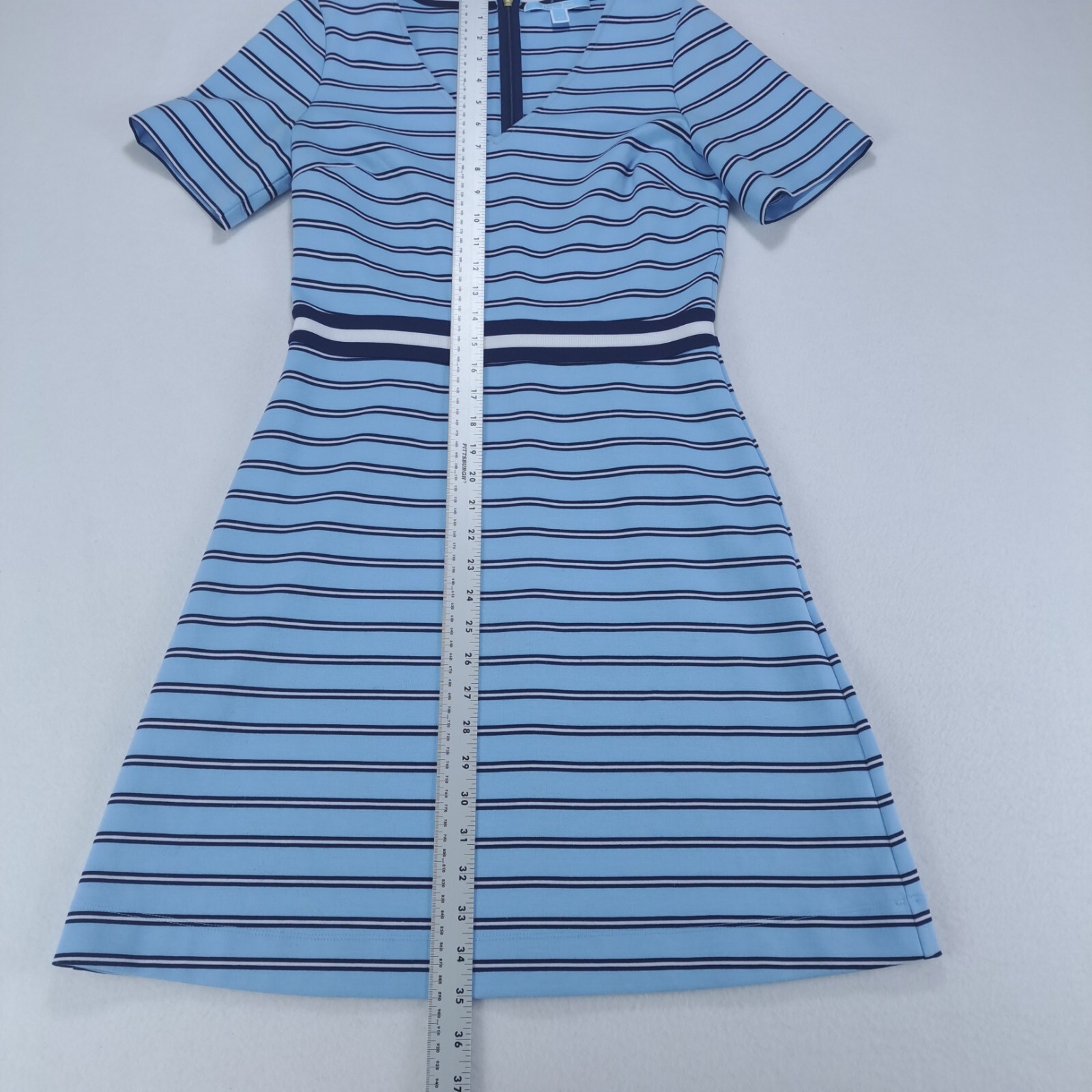 Draper James Ponte Stripe A-line Dress in Blue Stripes Xtra Small Zip Back