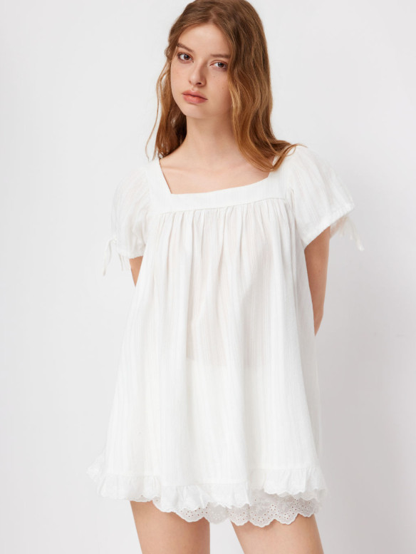 Ladies Summer Casual Square Neck Shirt Short Sleeve Tie Knot Ruffle Blouse Dress