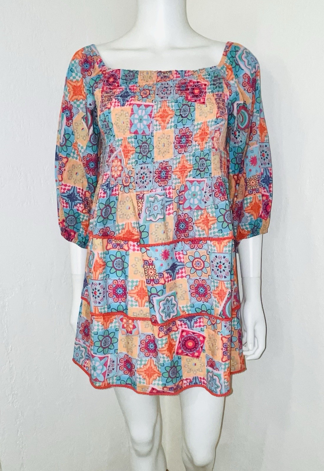 Modaposa Multicolor Floral Smock Off Shoulder Tier Fit Flare Dress Size S EUC
