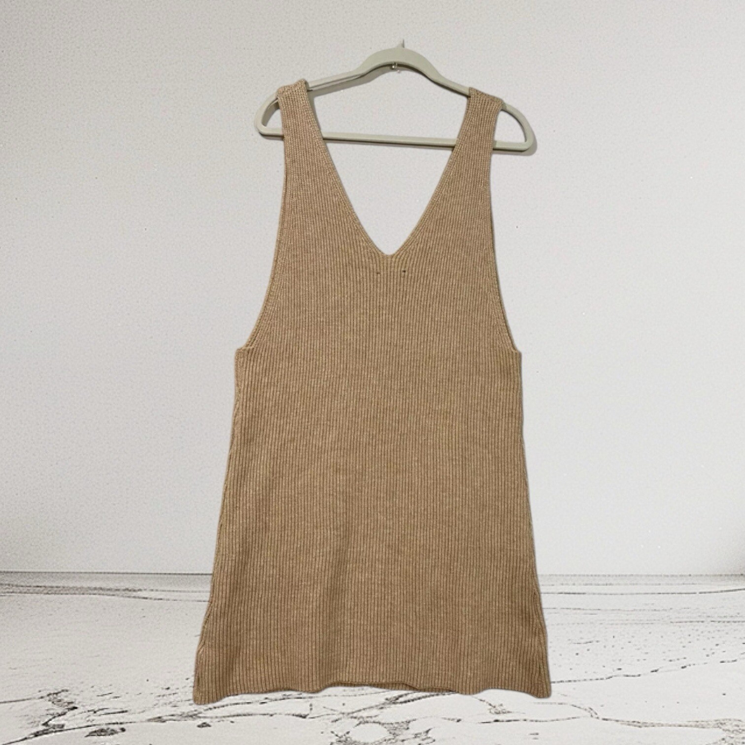 Storia Womens V Neck Sleeveless Sweater Dress Small Ribbed Knit Cozy Chic NWT