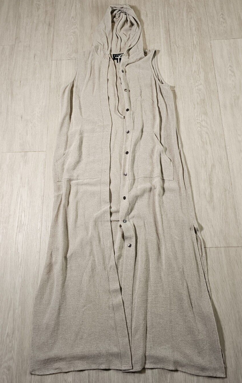 Finity Beach Dress Womens Sz 10 Sleeveless Dress w/hoodie Buttons USA Made Tan