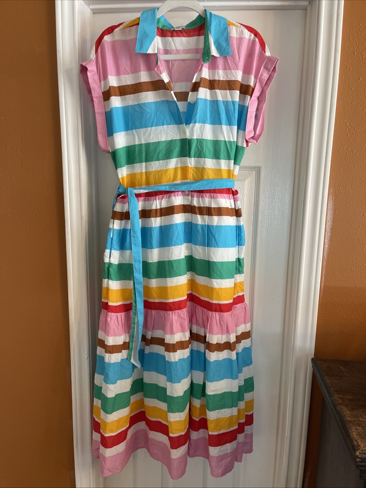j crew Multi Color Striped Sleeveless Dress Size 12 Brunch Country Club Church