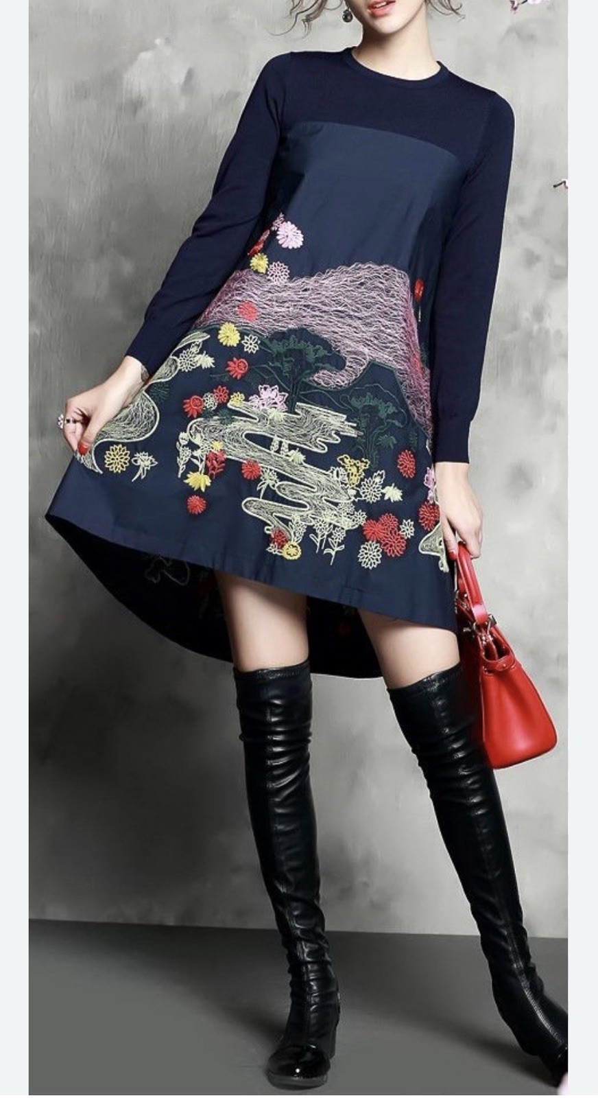 NEW Asian Style Women’s Dress Size S Navy Blue Cocktail Short Kimono Colorful