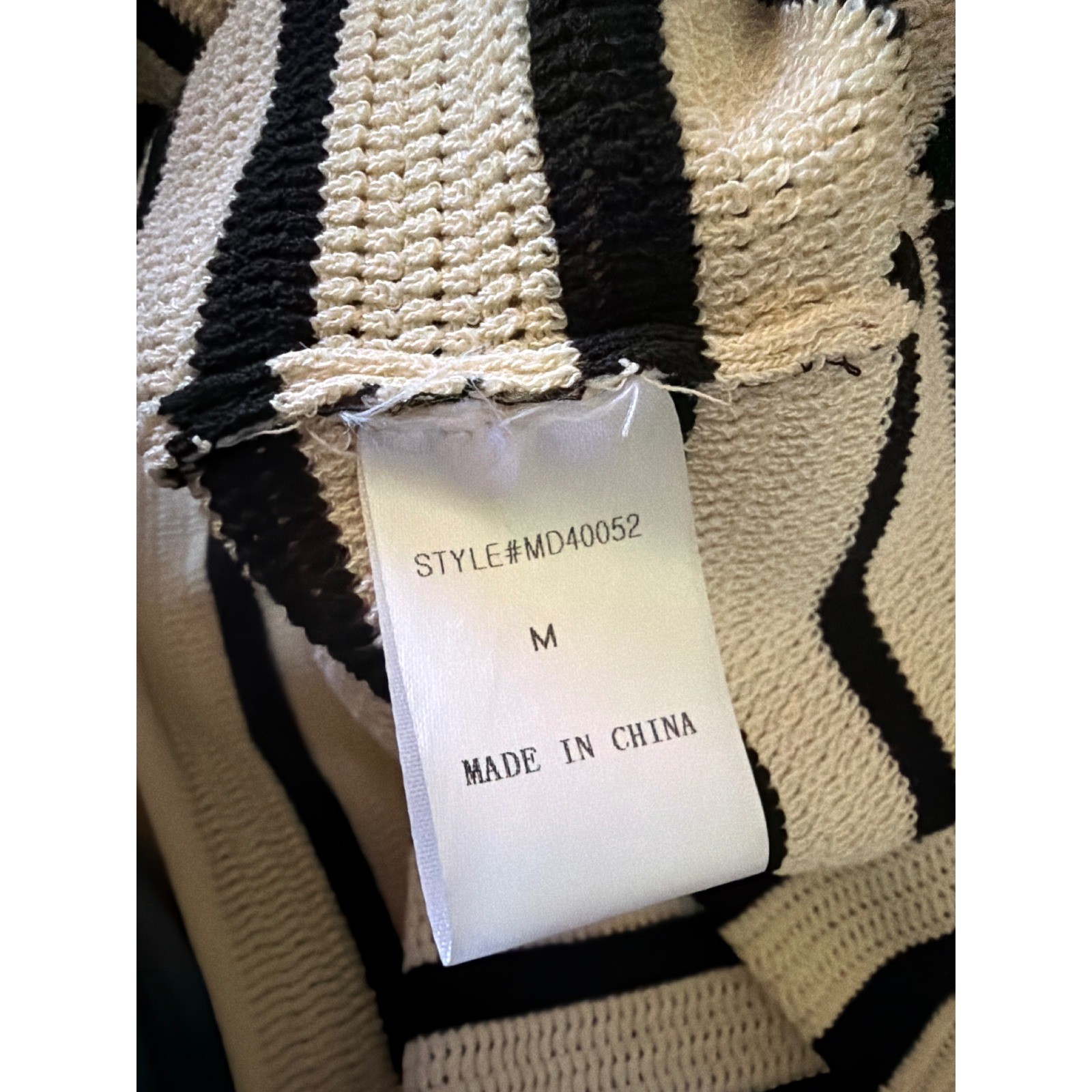 mello. Los Angeles Striped Knit Midi Dress Distressed Neck Cream Black Medium