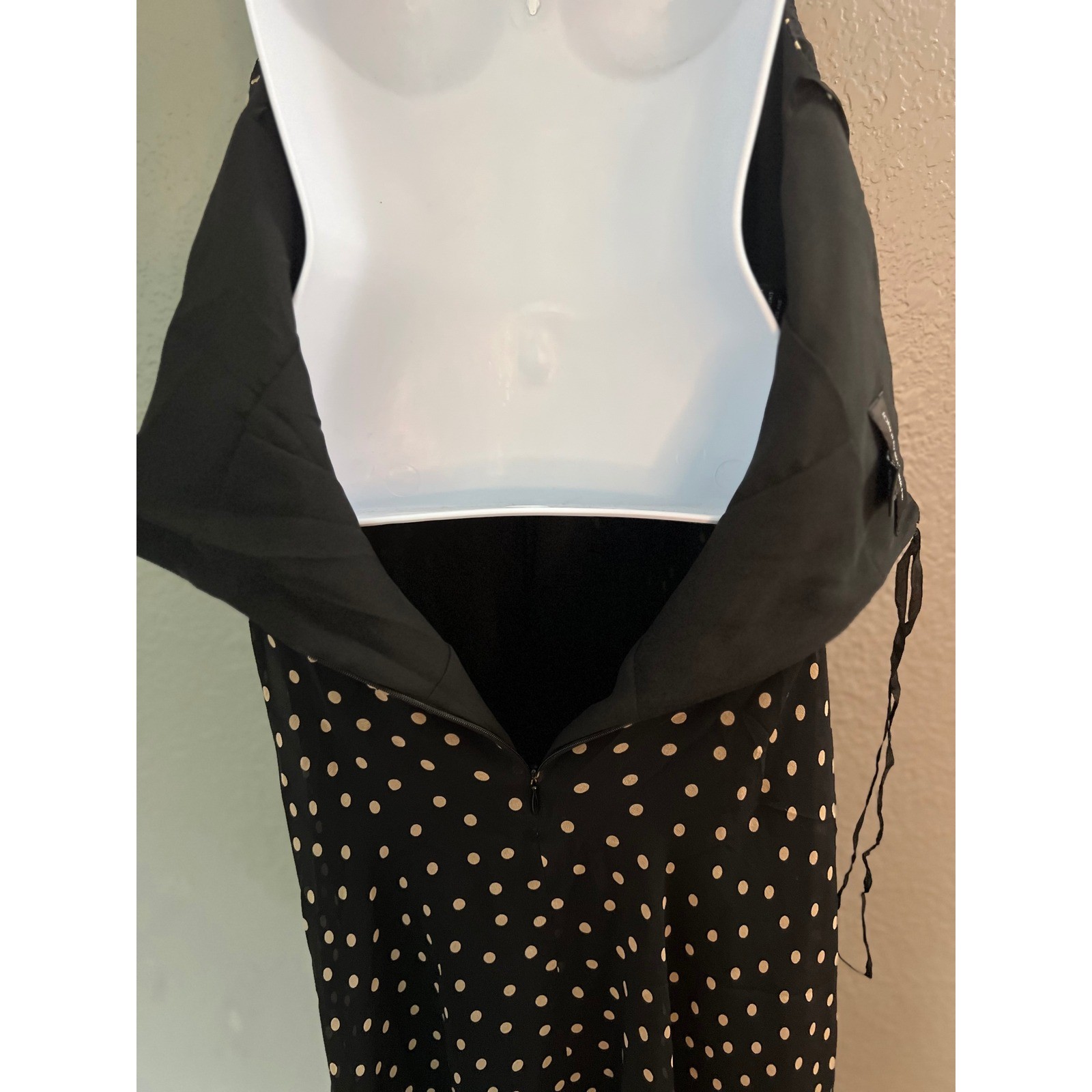 Silk Polka Dot Halter Dress SZ 12 Rushed Midi Party Cocktail Jones New York