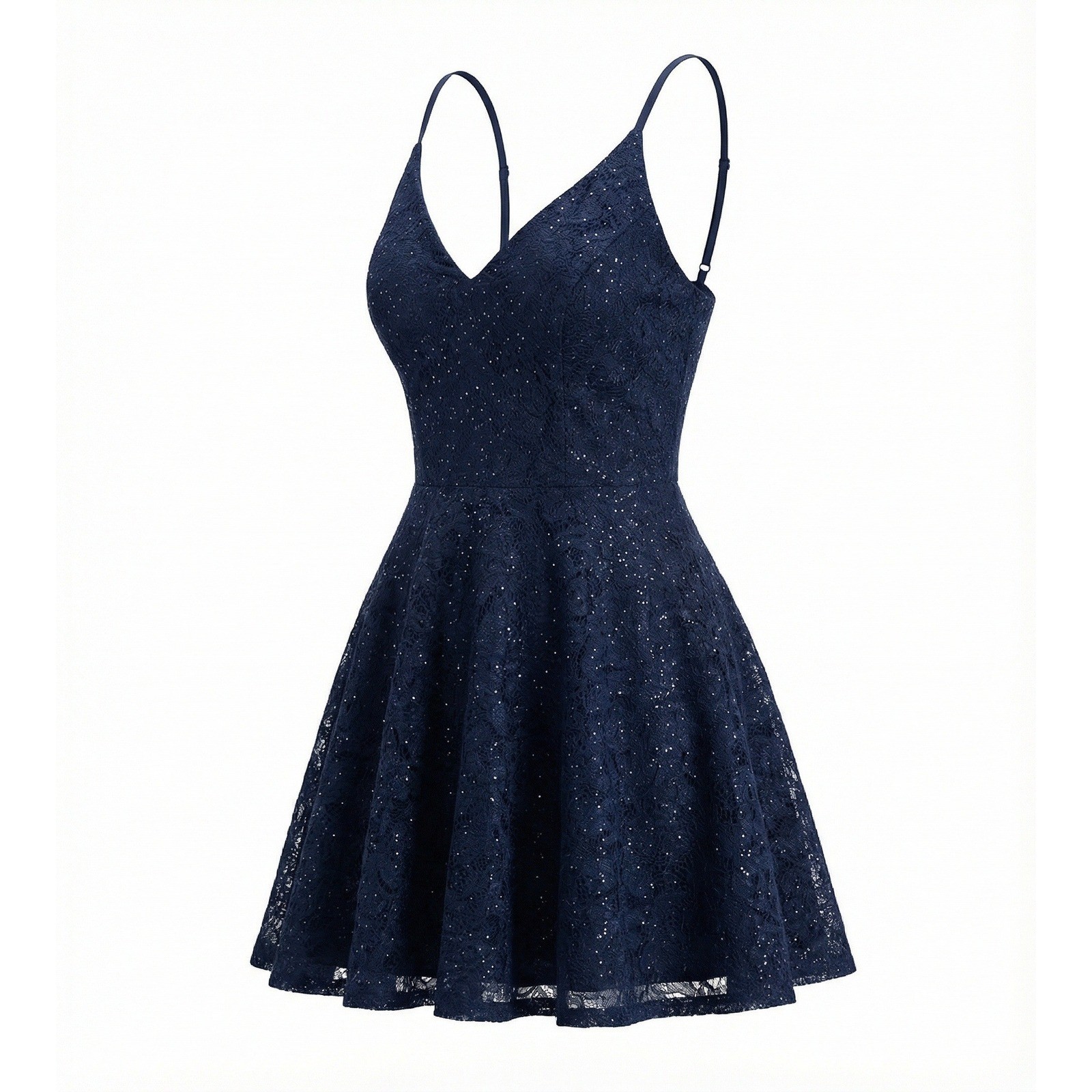B. Darlin Women Sequin Lace Fit Flare Dress 13/14 Navy Blue prom wedding guest