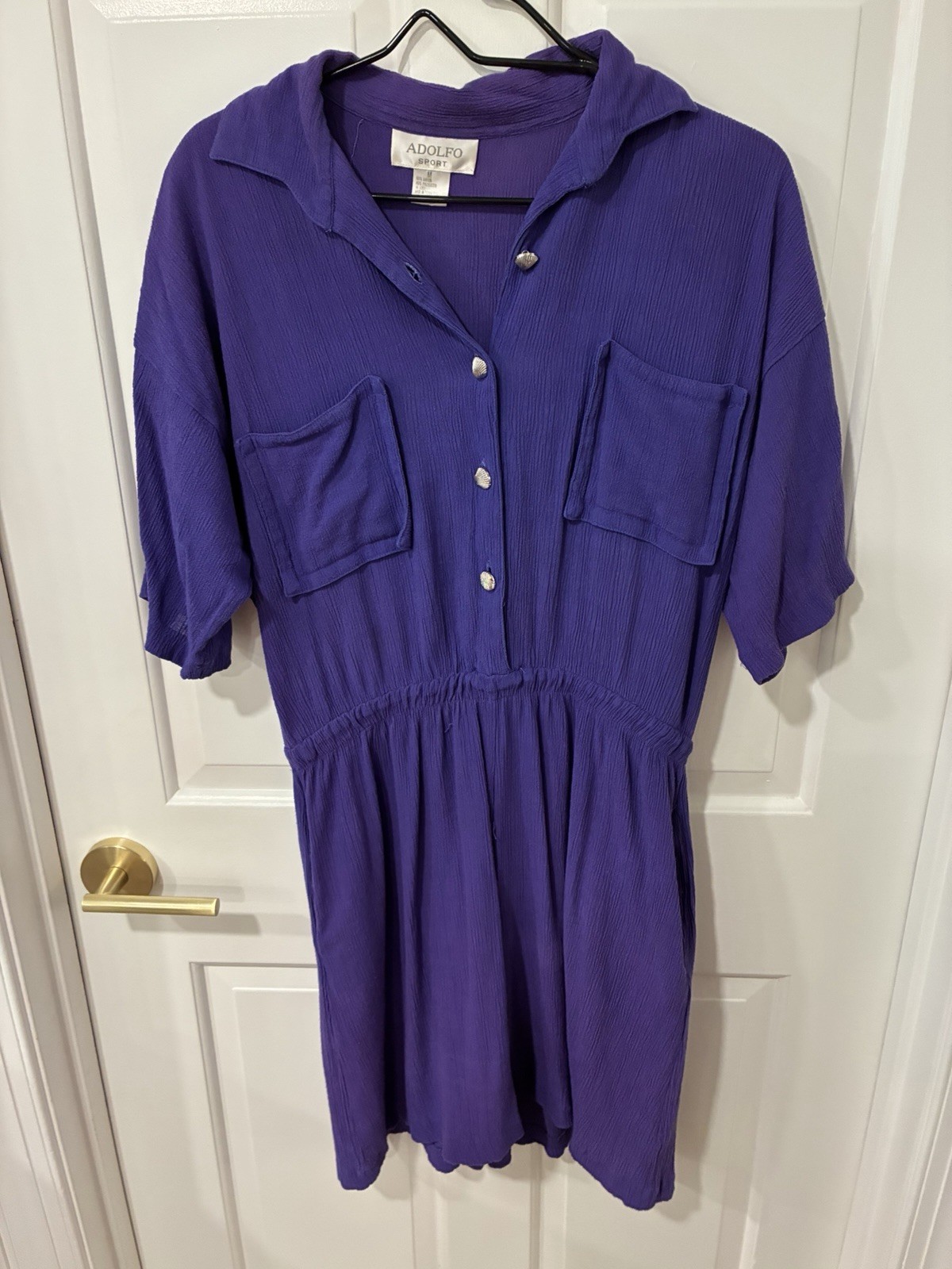 Vintage Adolpo Sport Dress Purple Short Sleeve Pockets Size Medium