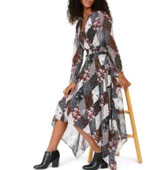 Tommy Hilfiger Dresds Printed Faux-Wrap Peasant Dress Size Large. Please read