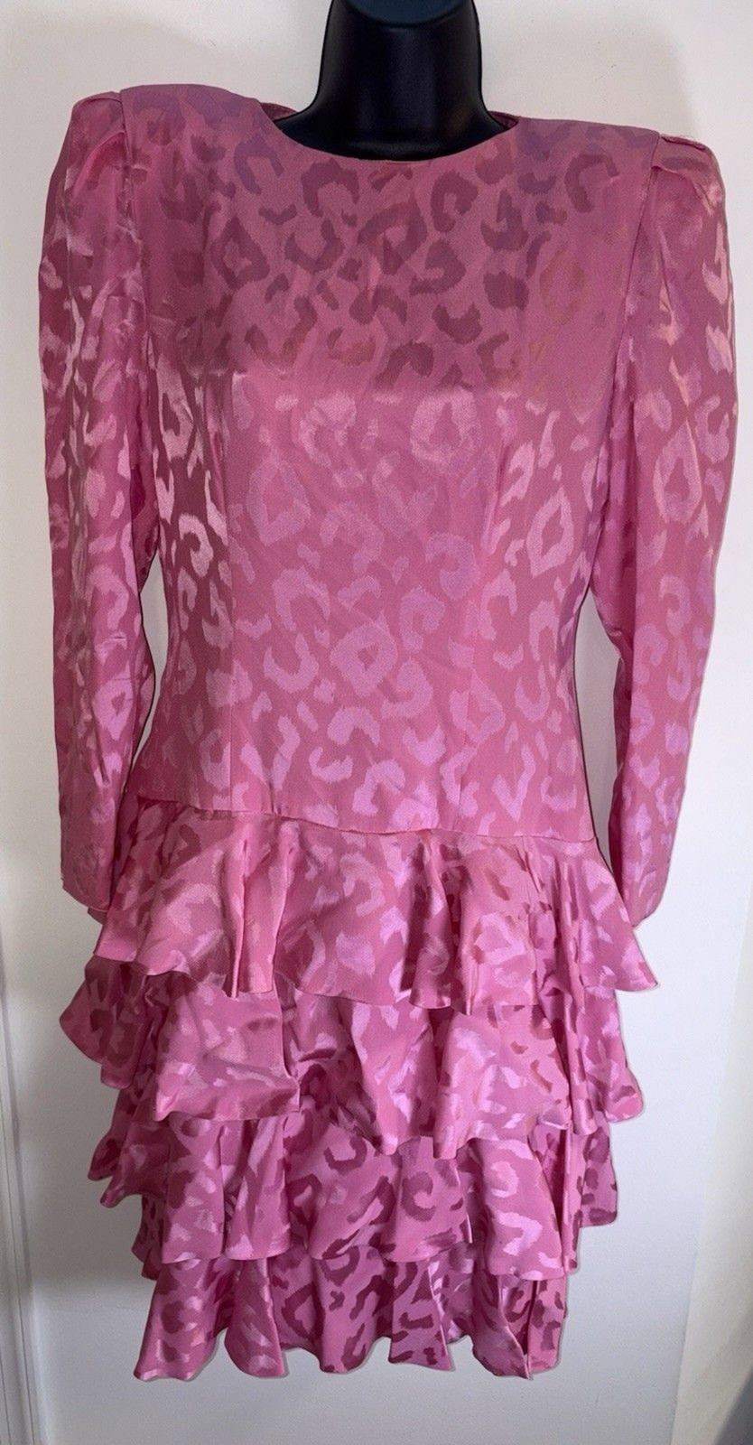 VTG A.J. Bari 100% Silk Drop Waist Ruffle Dress Sz 10