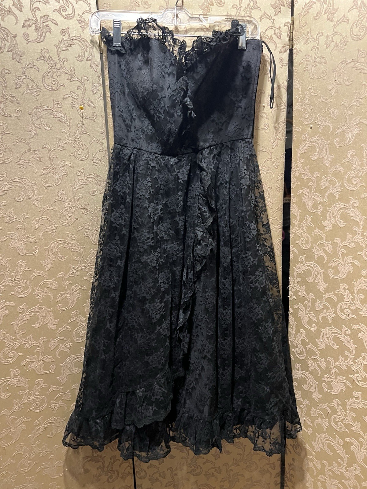 Albert Capraro Vintage Black Floral Lace Strapless Dress Size 6 RUNS SMALL 0 2