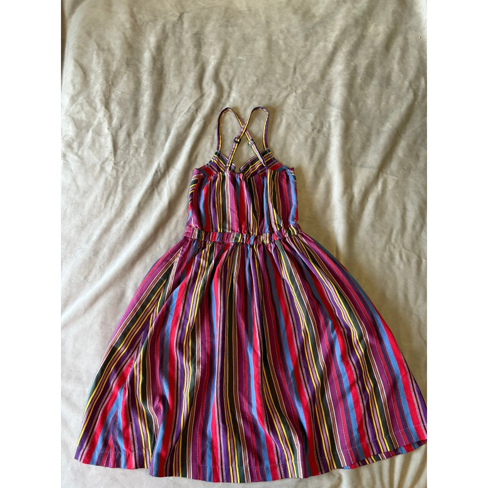 Press Striped Halter Midi Dress Multicolor Boho A-Line Sundress