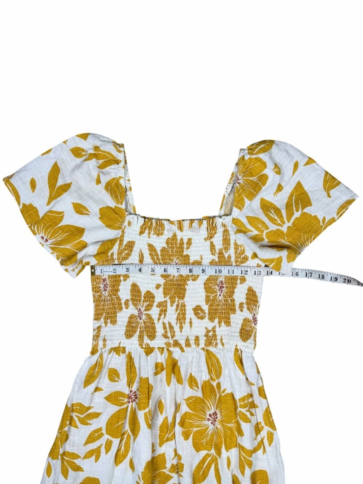 Rip Curl Mustard Floral Smocked Mini Dress | Size M
