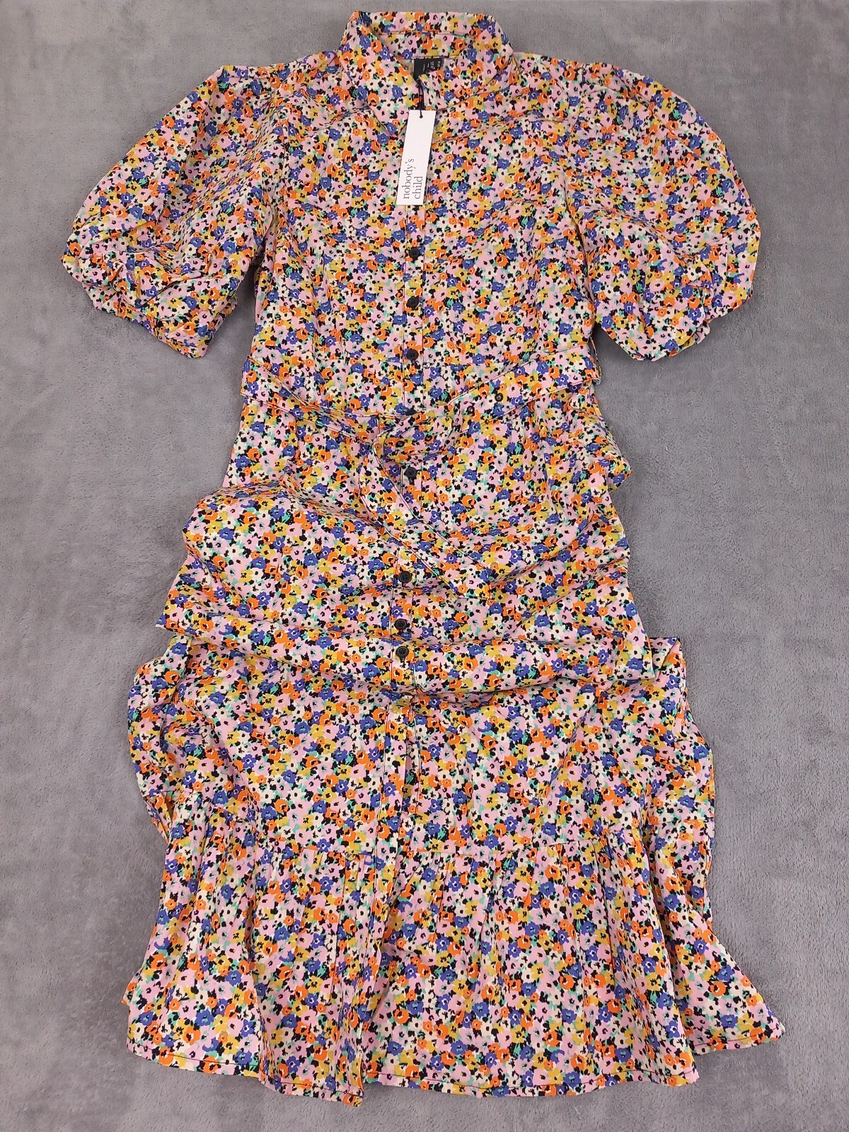 Nobody’s Child Womens Midi Dress Floral Puff Sleeve Ditsy 90s Boho Size UK 10