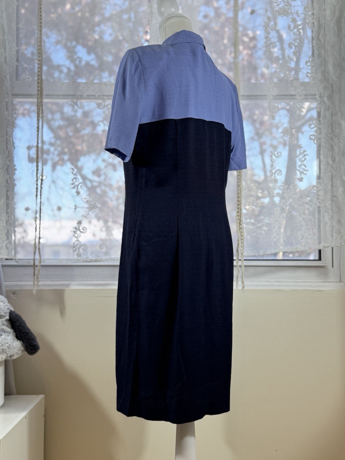 Vintage USA Acetate Blend Midi Dress Structured Short Sleeves Dress Classic