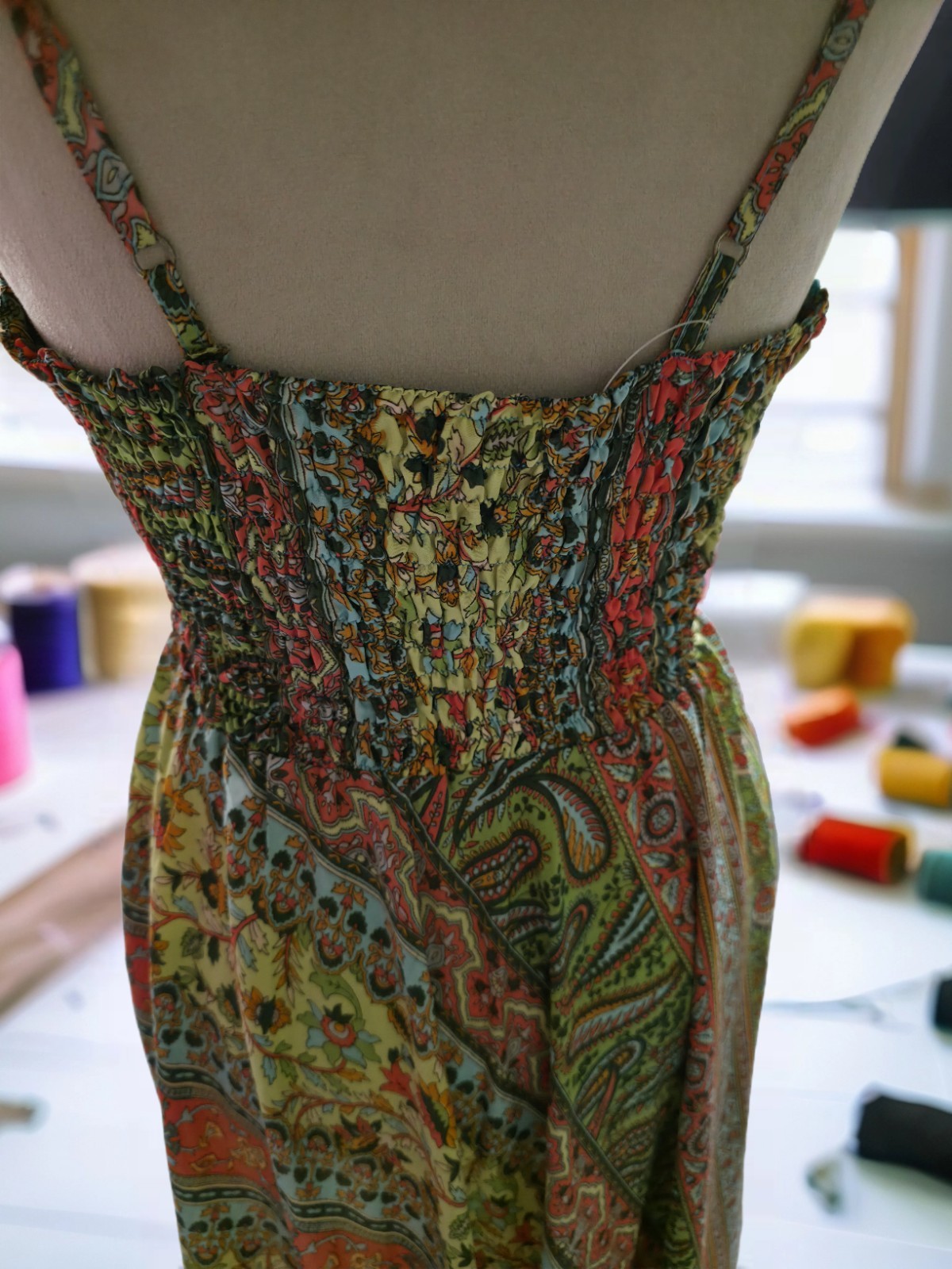 Boho Maxi Dress Tiered Ruffles,V-Neck,Floral Print work, Silk, Colorful One Size