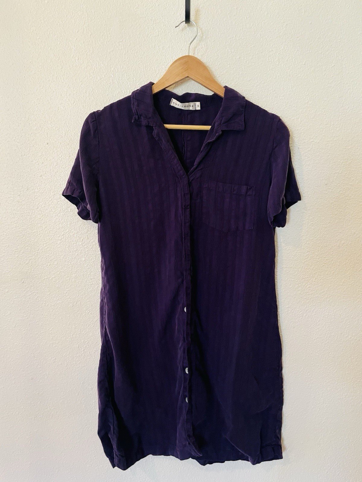 Cut Loose Button Down Shirt Dress Purple Size Medium Short Sleeve