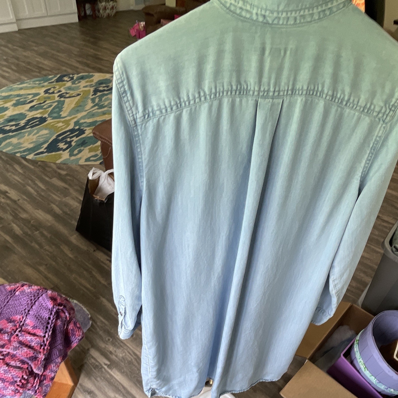 VTG Y2K Chaps Chambray Denim Button Up Midi Dress XL