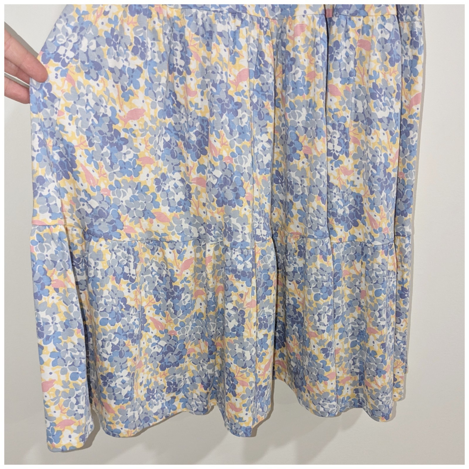 Polo Ralph Lauren Floral Shirred Cotton-Blend Midi Dress Blue Yellow Womens XXS