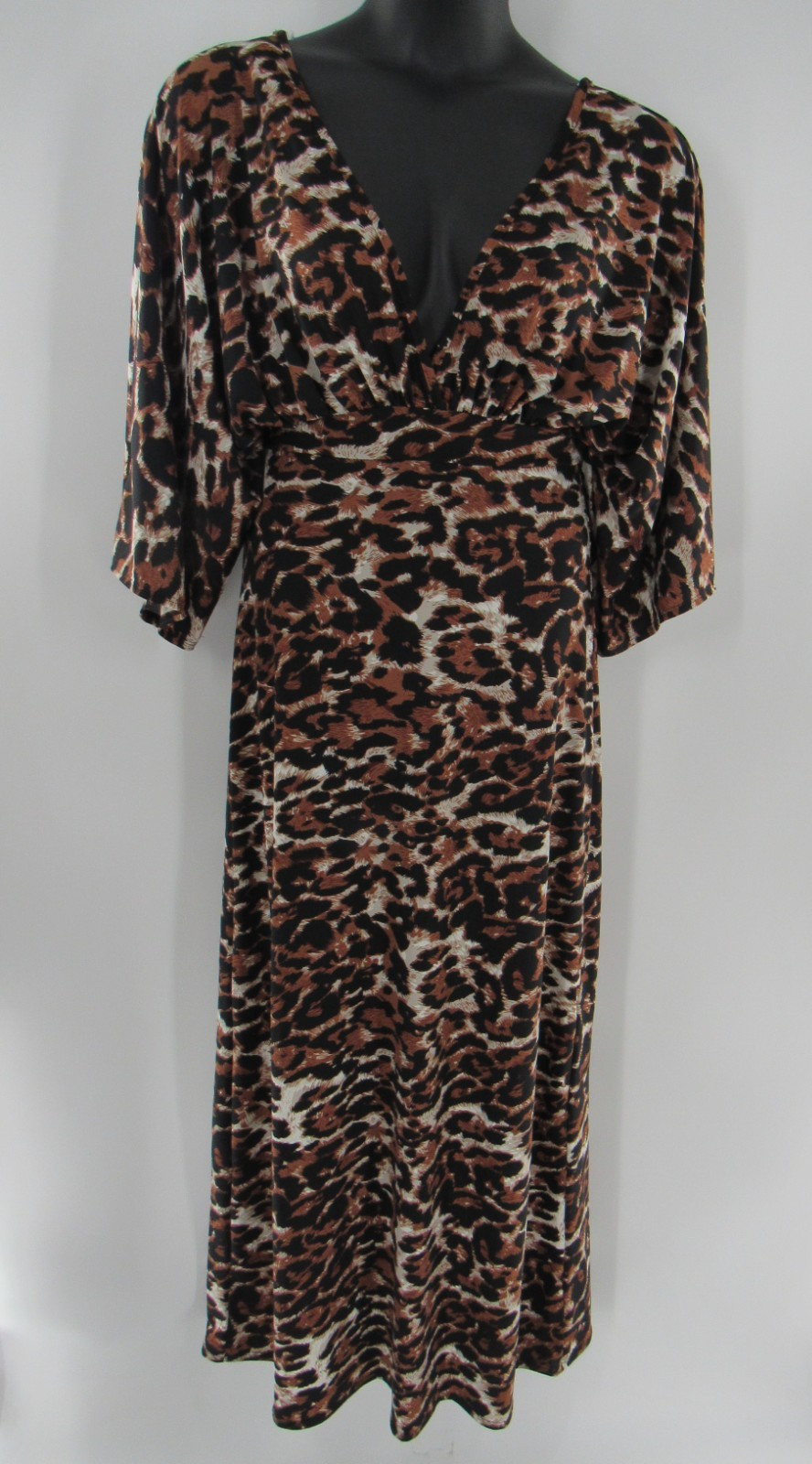 Women’s Leopard Animal Print Brown & Black Stretchy Maxi Dress Size Small New