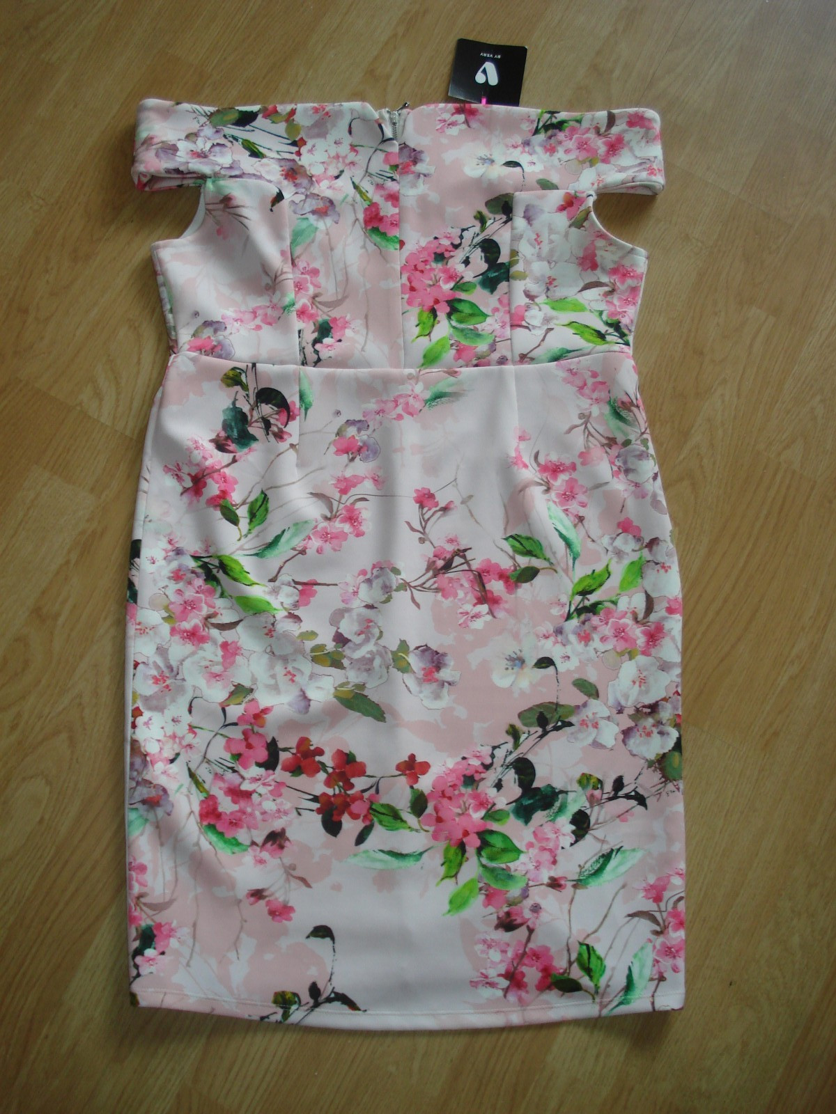 VERY PINK FLORAL OFF SHOULDER ZIP SLEEVELESS POLY/ELASTANE UK 14