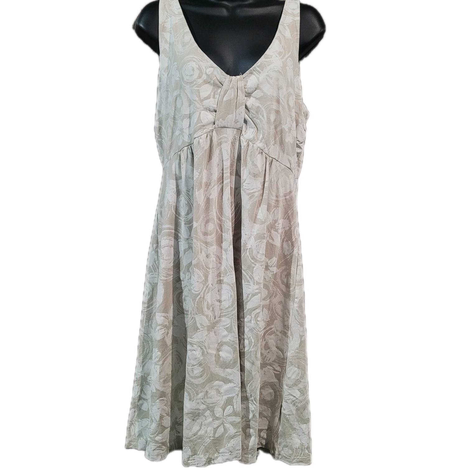 Fresh Produce Sleeveless Knee-Length Dress Sz L Beige Abstract Floral Beach