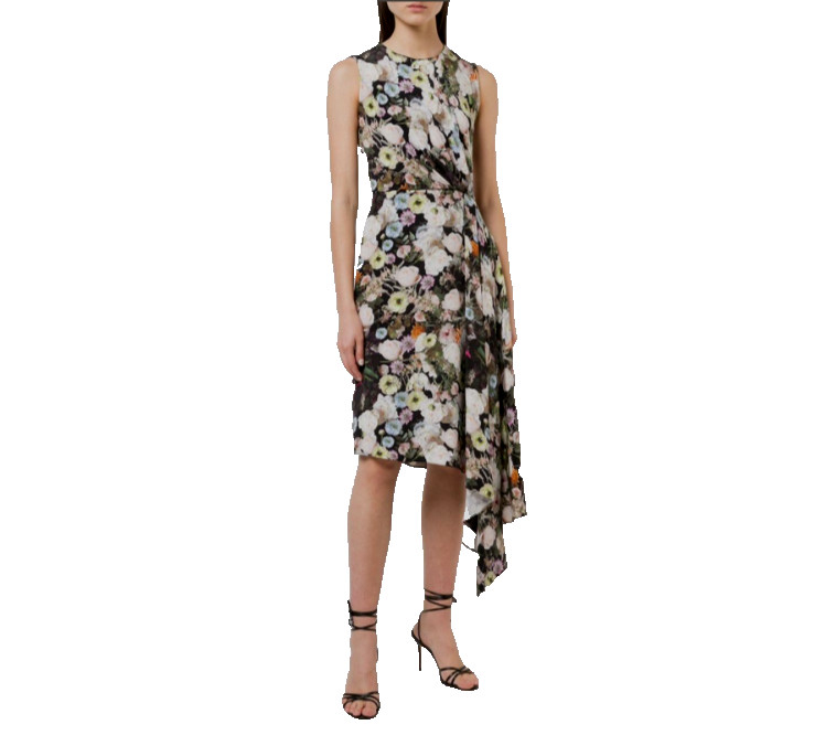ADAM LIPPES Collective Black Floral Side Drape Dress Sz 6 RTR Florist Collab