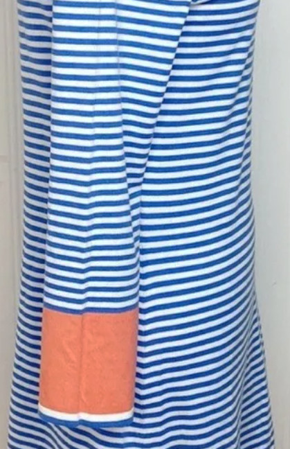 NWT! SAIL TO SABLE BLUE WHITE CORAL NAUTICAL STRIPED COTTON KNIT BLEND DRESS L !