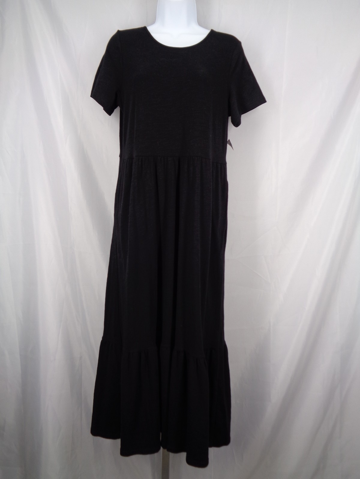 Old Navy Black Slub Knit Tiered Midi Dress Size Small New