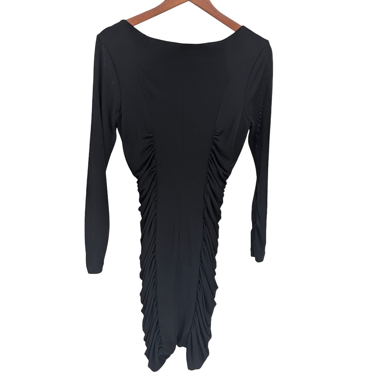 BCBGMAXAZRIA Janeeva Ruched Bodycon Dress Black Long Sleeve Size M Stretch