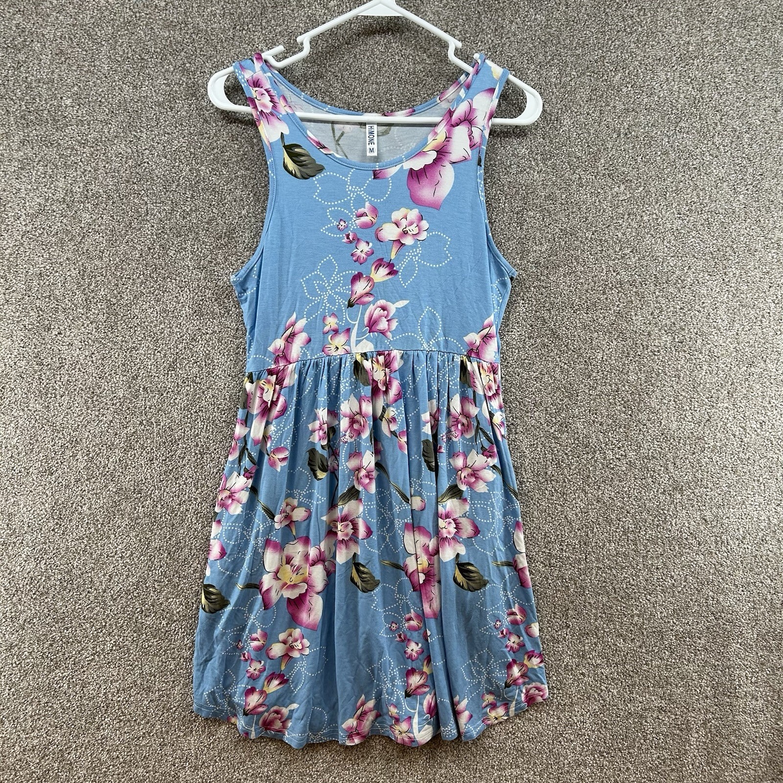 Himone Women’s Blue Floral Sleeveless Pleated Dress Pullover Stretch Size M