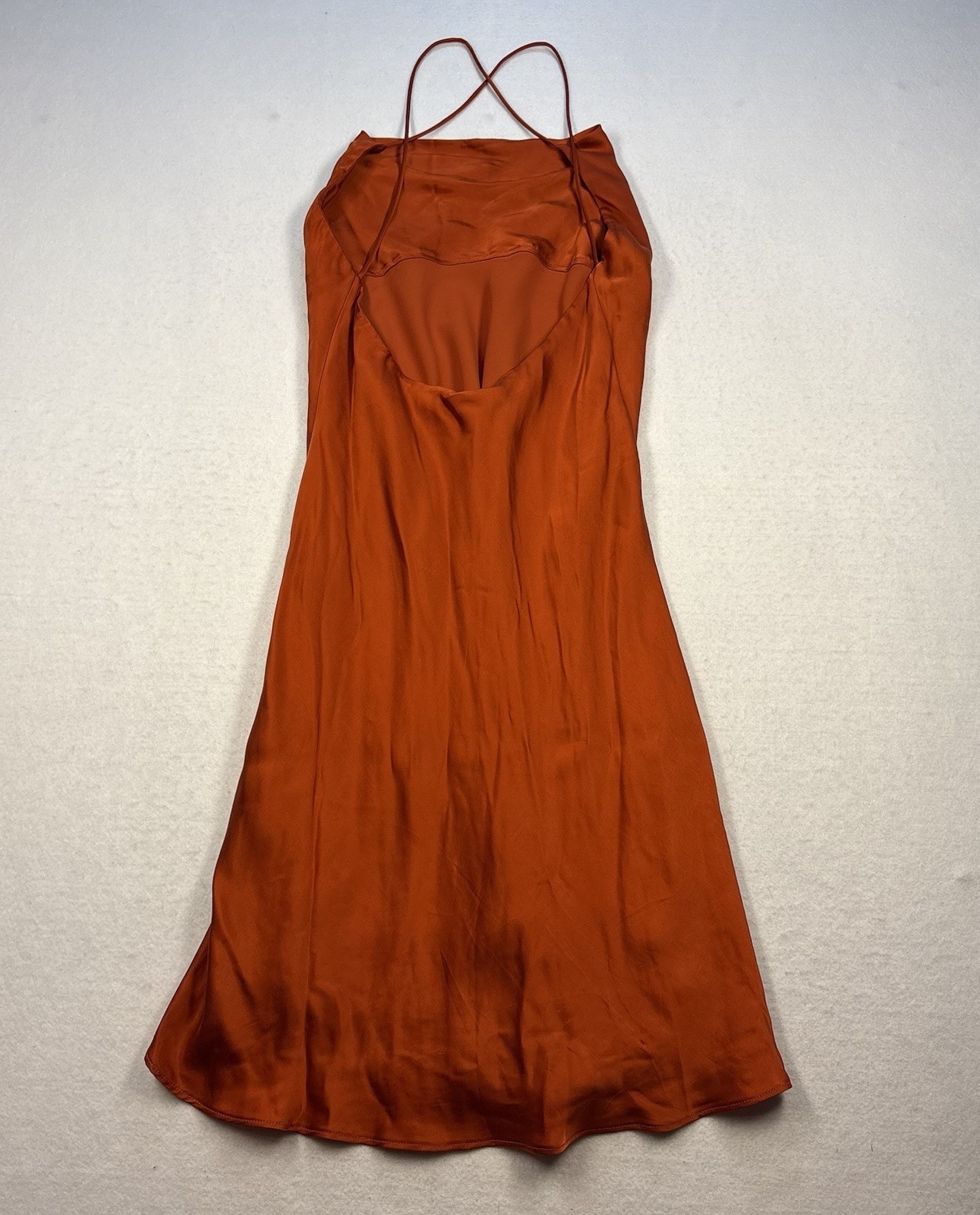 BACKSTAGE Australian Silk & Cupro Cowl Back Slip Dress – Rust Copper – Size S