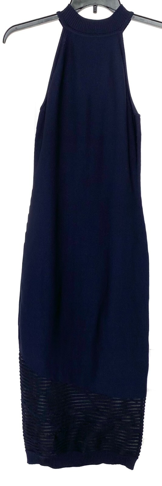 CUSHNIE ET OCHS Dark Navy Halter Mock Neck Stretch Knit Sheer Midi Dress S = 4/6