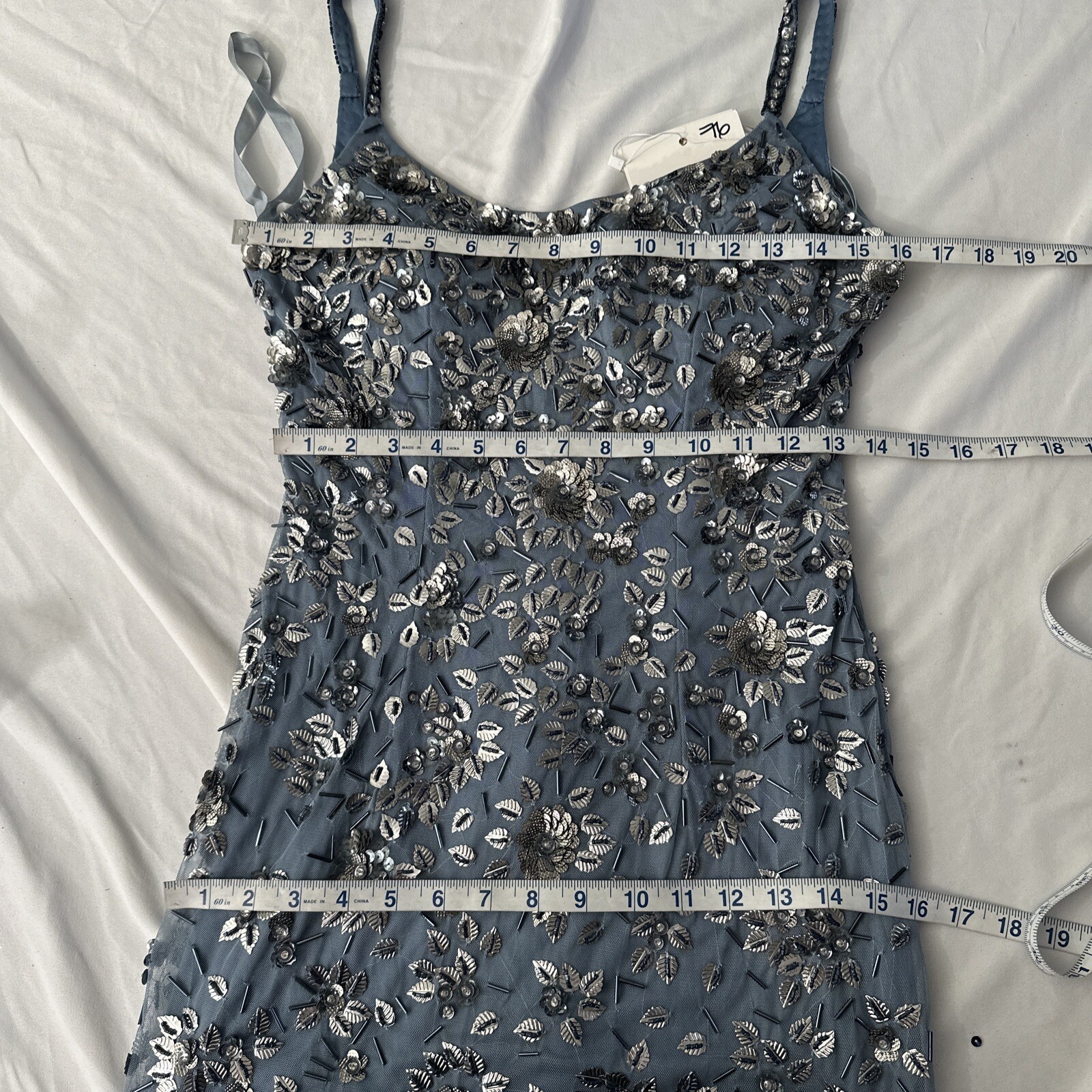 NWT Mac Duggal [ 4 ] 5477 Floral Embellished Scoop Neck Evening Gown Slate Q1001