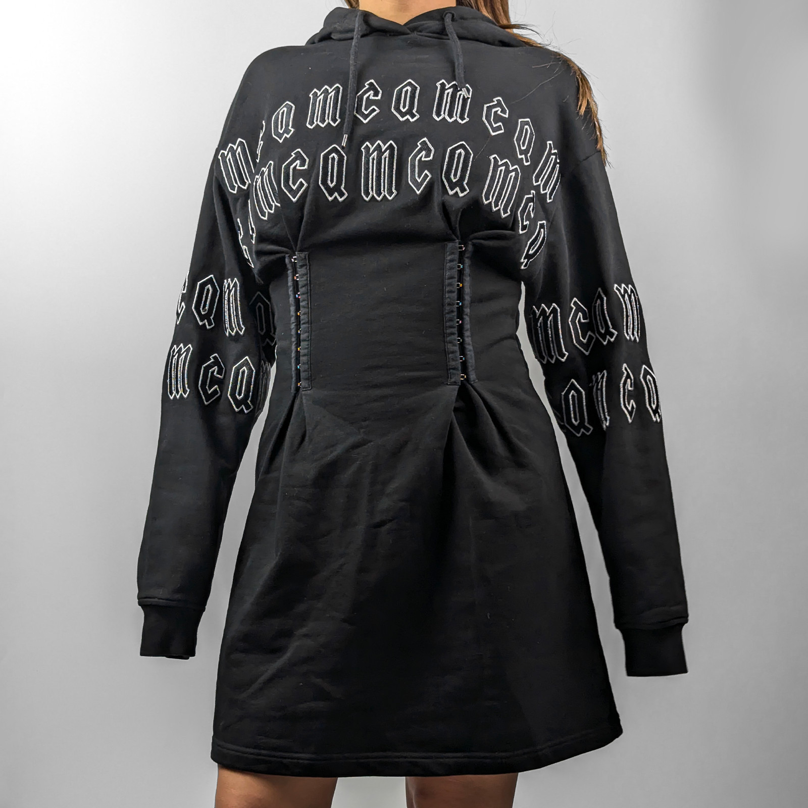 Alexander McQueen Embroidered Big Logo Corset Slim Oversize Hoodie Dress XS-S