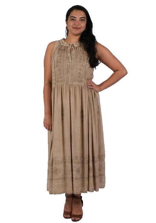 Nwt SACRED THREADS bohemian embroidered camel rayon tank DRESS XL Free shipping