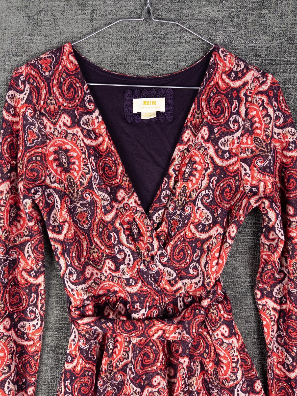 Maeve Anthropologie Dress Womens S V Neck Paisley Boho Belted Ruffle Short