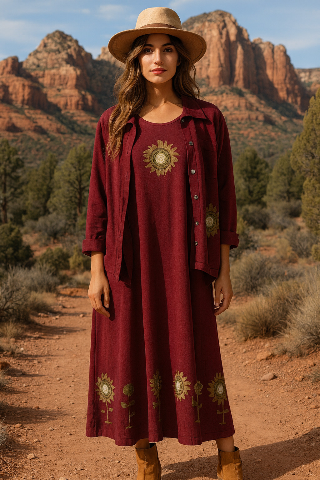 New Age Dress & Jacket Hand painted Sun & Egyptian Ankh sz S Boho