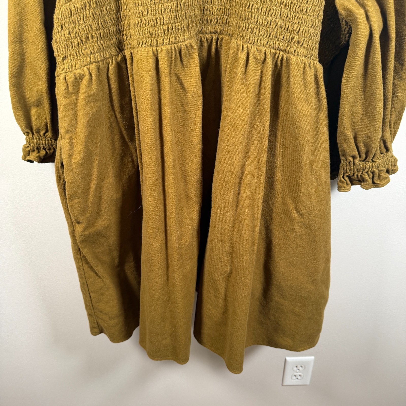 Madewell Flannel Lucie V-Neck Smocked Mini Dress Size 3X Weathered Olive Green