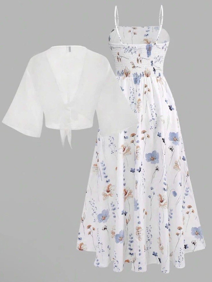 Women’s Francila Summer Floral Dress and Chiffon Cover 12 XL
