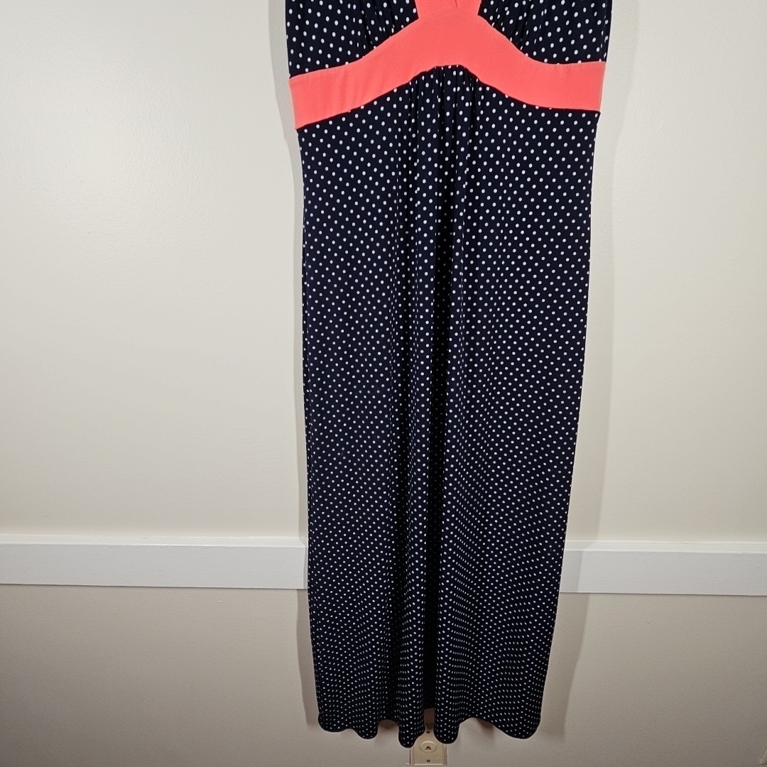 Enfocus Studio Size 8 Maxi Dress Sleeveless Navy Blue With White Polka Dots