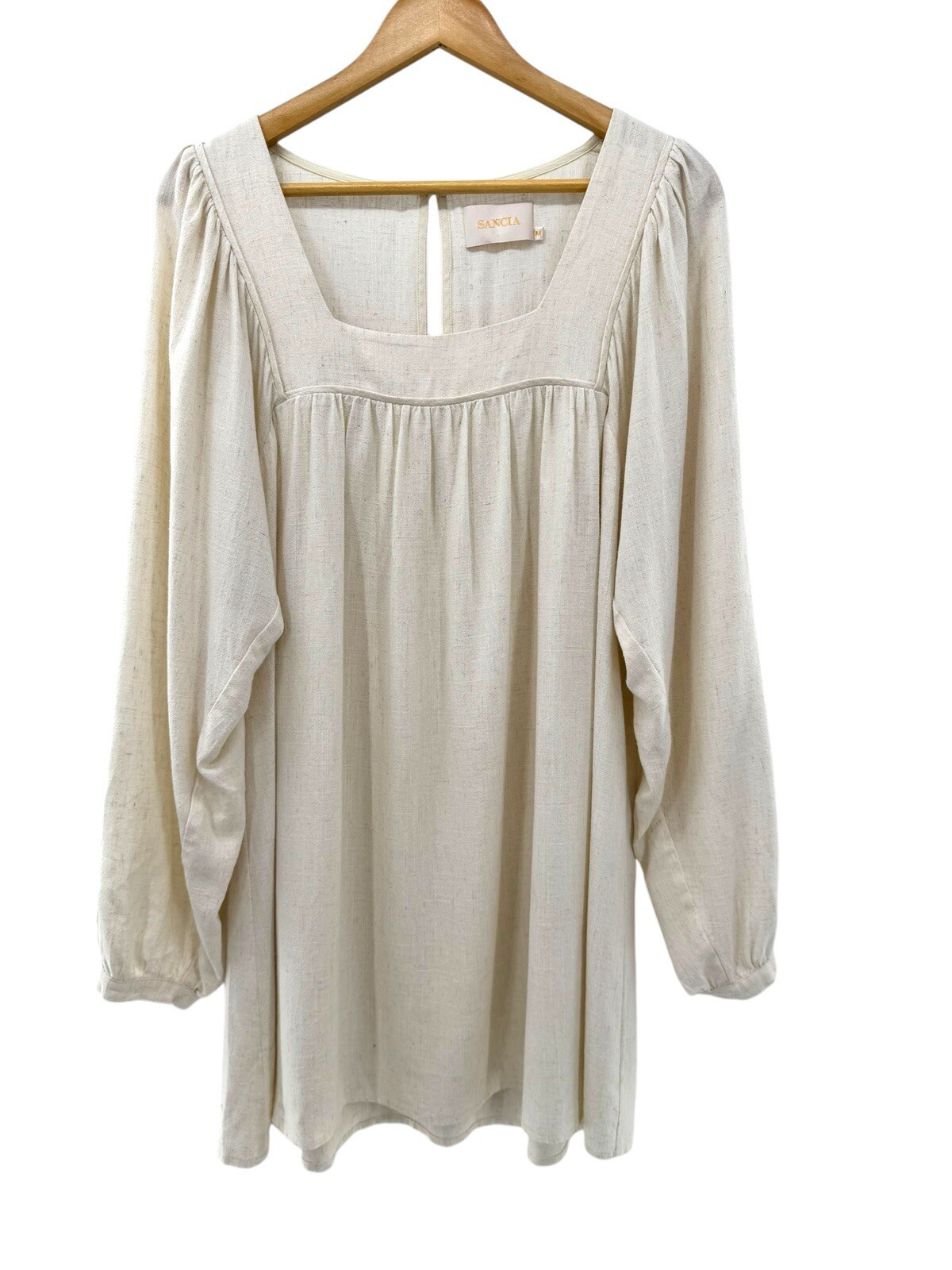 Sancia The Mayson Long Sleeve Mini Dress In Cream Size Medium Linen Blend
