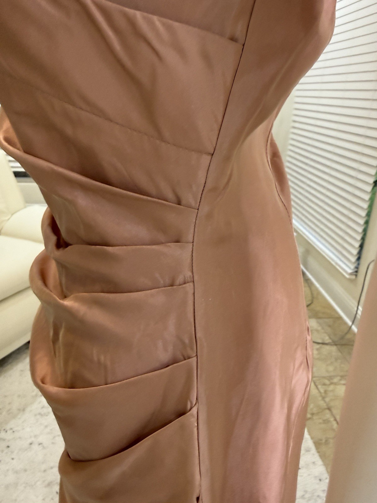 Alexia Admor Blush Satin Strapless Ruched Lined Sheath Knee Dress Size M