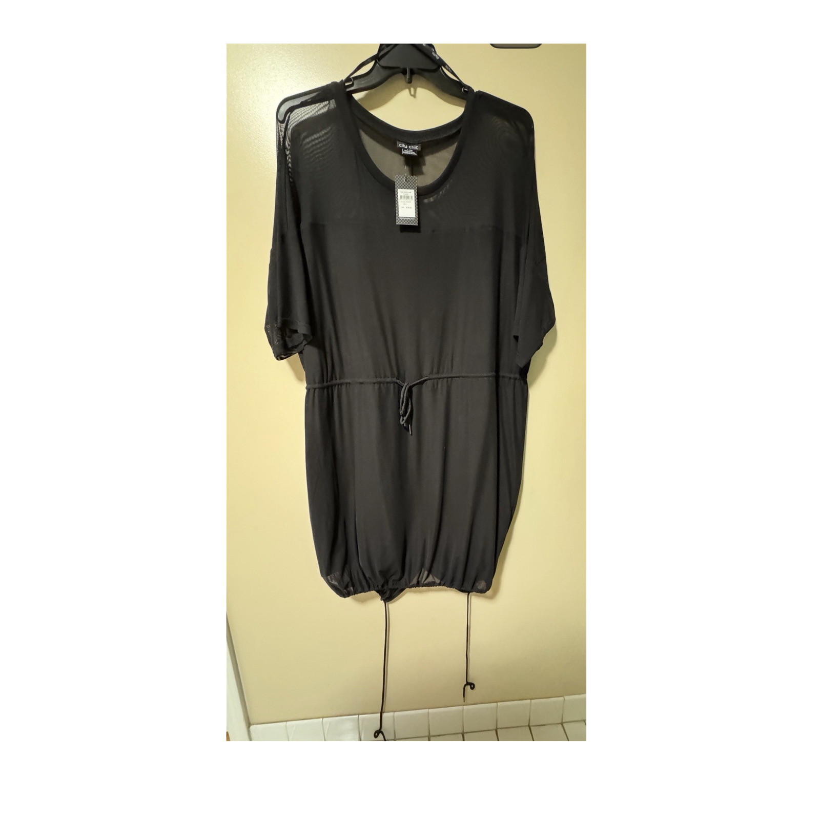 City Chic Plus Size L/20 Black Mesh Tunic Sports Dress Nylon Elastane Cotton