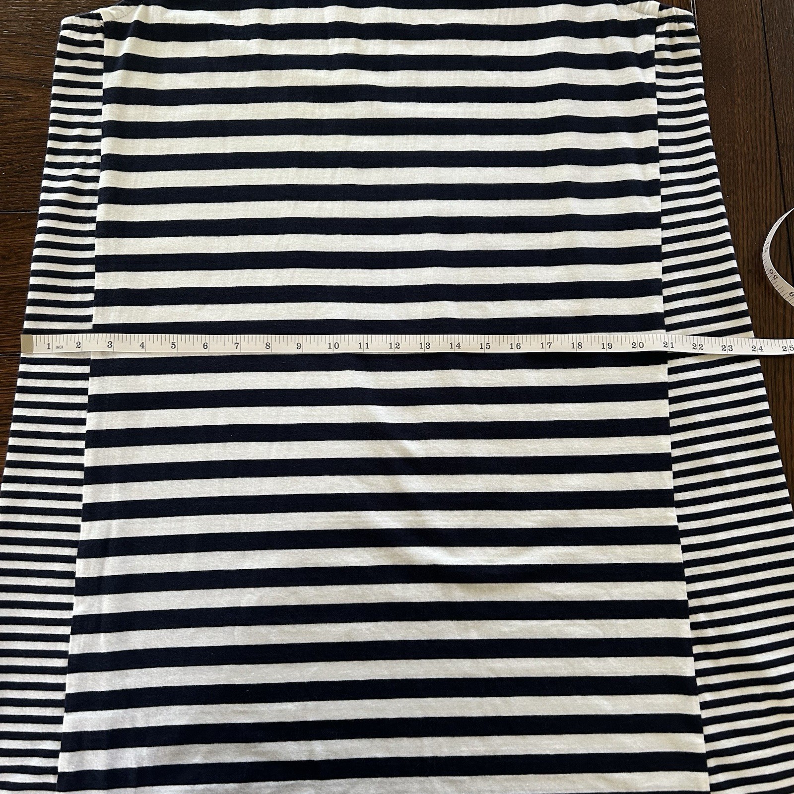 Chico’s Size 3 Navy Blue And White Cotton Blend Striped Sleeveless Sun Dress