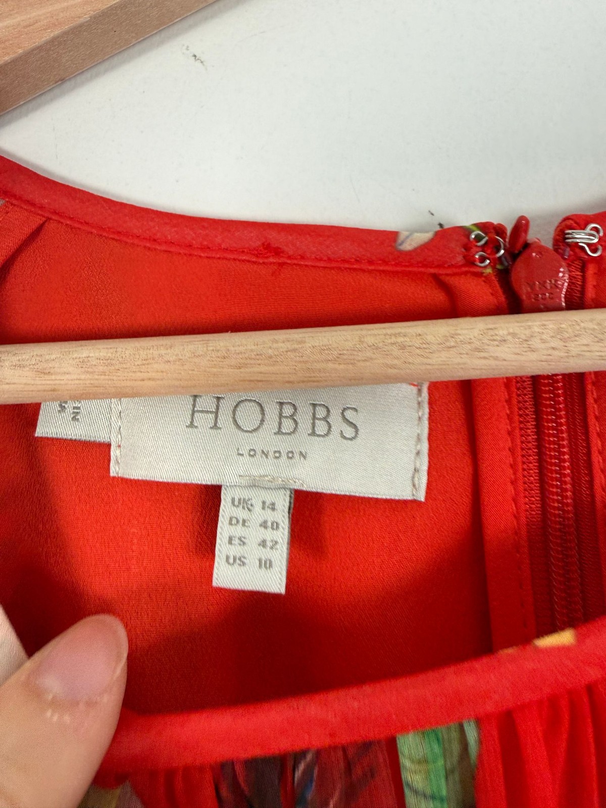 Hobbs Dress Size Uk 14 Red Midi Floral Chiffon Belt Sarah Party Cocktail Wedding