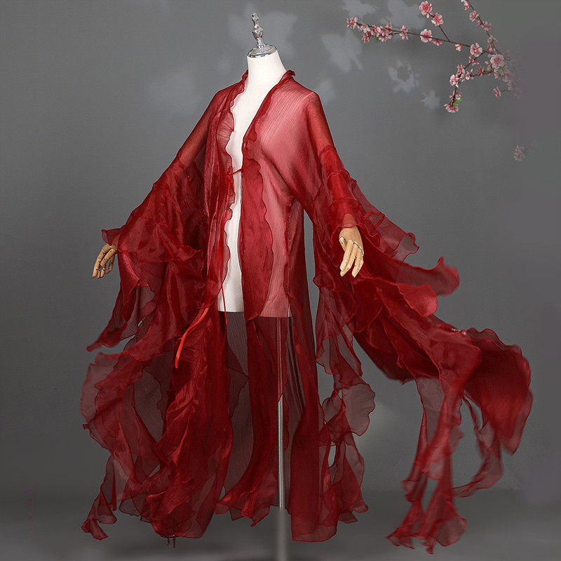 Fairy Hanfu Chiffon Cloak Cardigan Wide Sleeved Coat Wrinkled Chinese Costume